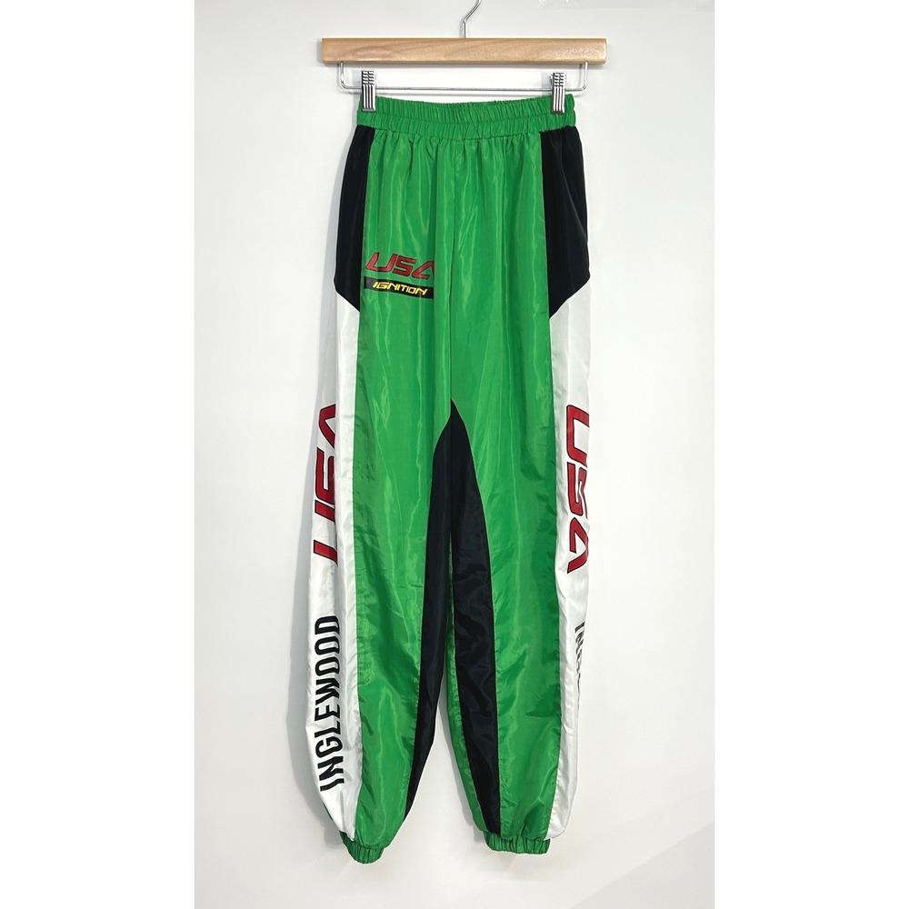 Y2K Racing‎ Track Pants US 0 Green Racing USA Graphic Colorblock Joggers Sporty